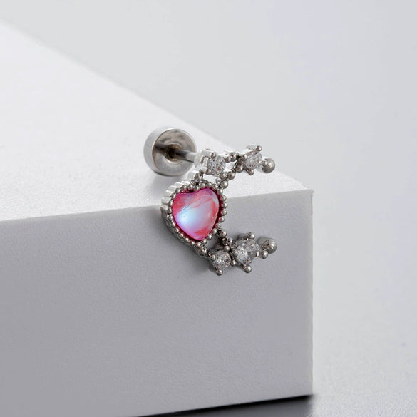 Titanium Steel Bow Shape Pink Zircon Fairy Style Women's Ear Nail
