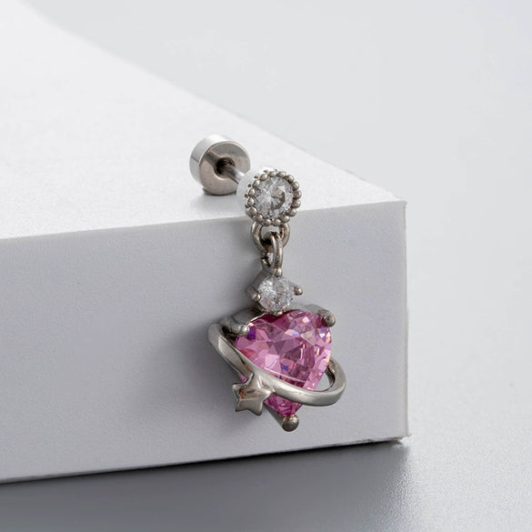 Titanium Steel Bow Shape Pink Zircon Fairy Style Women's Ear Nail