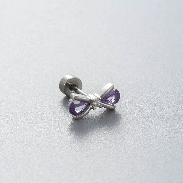 Titanium Steel Bow Shape Zirconia Inlaid Women's Convertible Ear Nail Earrings