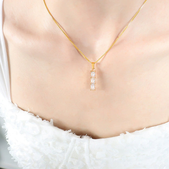 316L Stainless Steel Box Chain Crystal Pendant Goldplated Women's Jewelry With Geometric Style