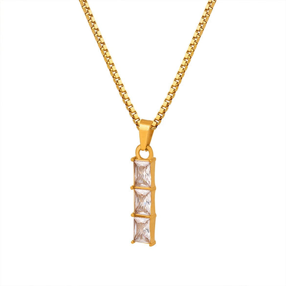316L Stainless Steel Box Chain Crystal Pendant Goldplated Women's Jewelry With Geometric Style