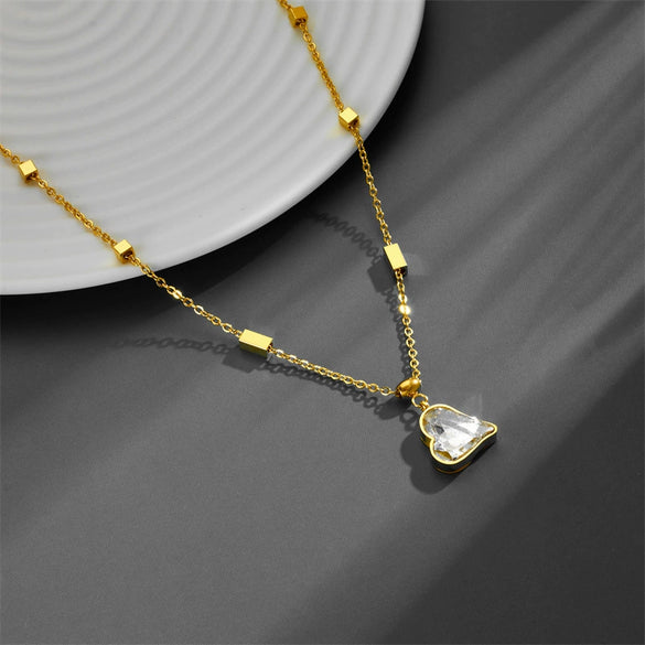 Titanium Steel Box Chain Love Diamond Clavicle Necklace With Geometric Pattern Vacuum Electroplated