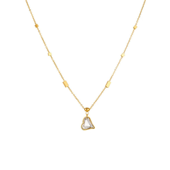 Titanium Steel Box Chain Love Diamond Clavicle Necklace With Geometric Pattern Vacuum Electroplated