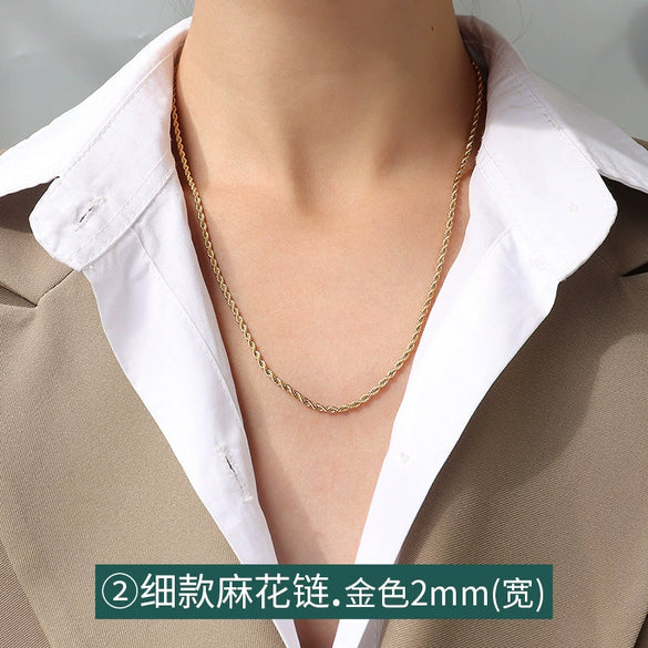 Titanium Steel Box Chain Wave Pattern Unisex Clavicle Necklace