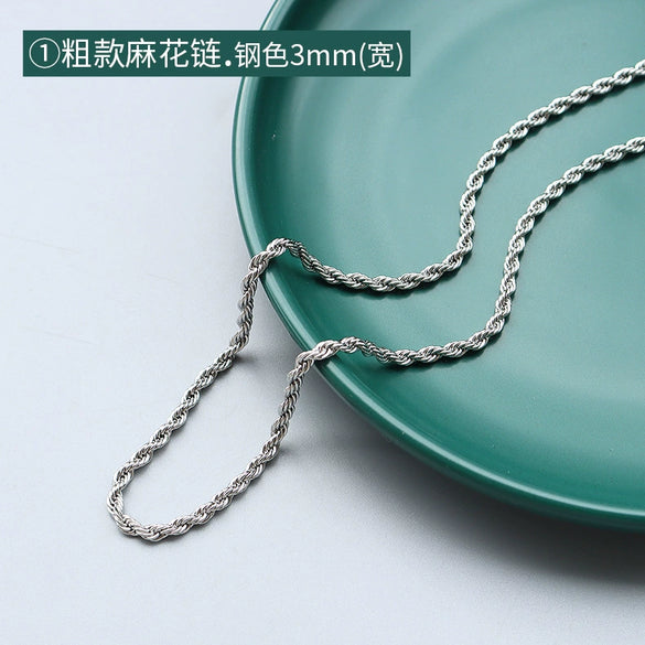 Titanium Steel Box Chain Wave Pattern Unisex Clavicle Necklace