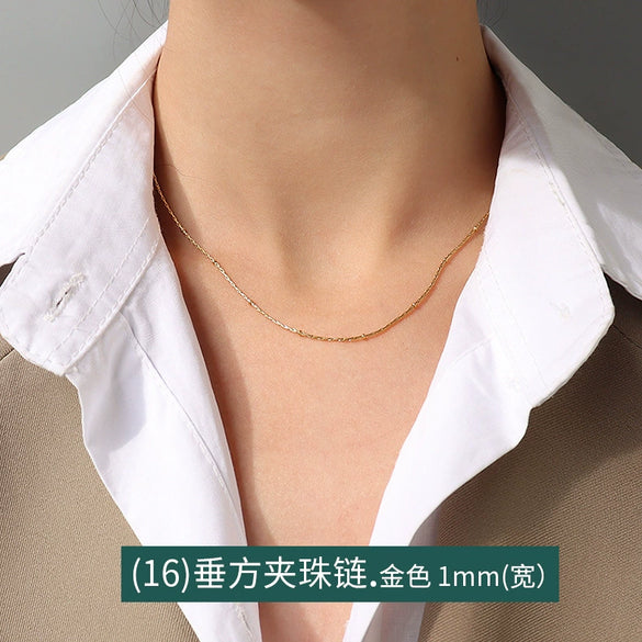Titanium Steel Box Chain Wave Pattern Unisex Clavicle Necklace