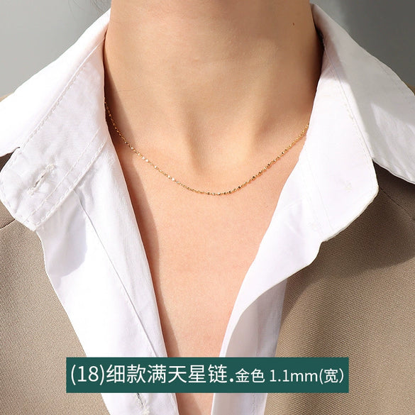 Titanium Steel Box Chain Wave Pattern Unisex Clavicle Necklace
