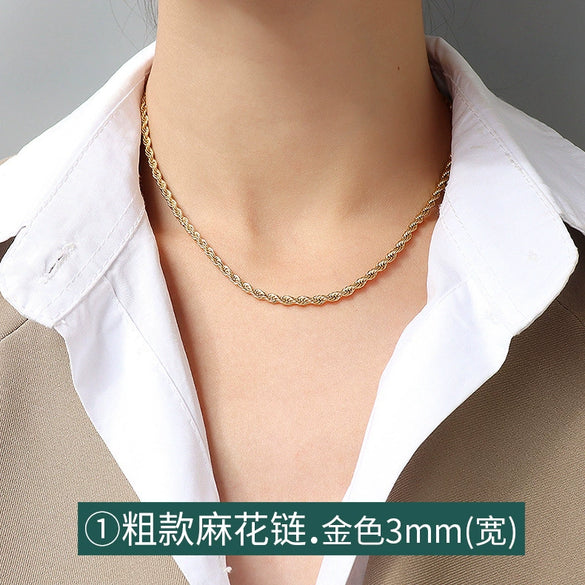 Titanium Steel Box Chain Wave Pattern Unisex Clavicle Necklace