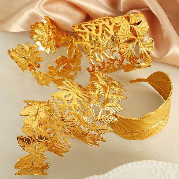 316L Stainless Steel Bracelet Butterfly Leaf Hollow Style For Women With Electroplating