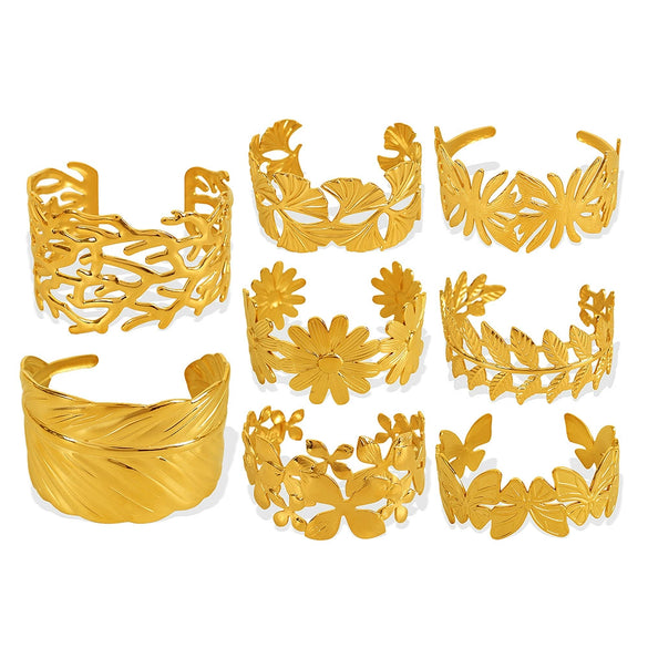 316L Stainless Steel Bracelet Butterfly Leaf Hollow Style For Women With Electroplating
