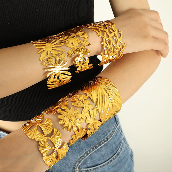 316L Stainless Steel Bracelet Butterfly Leaf Hollow Style For Women With Electroplating