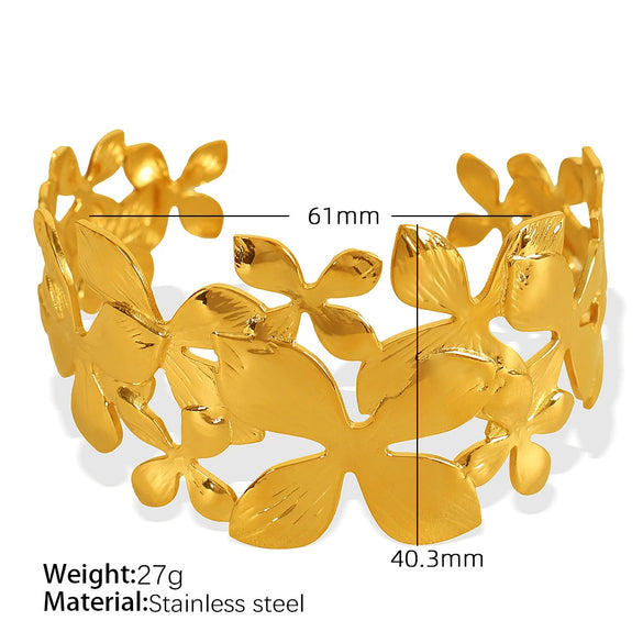 316L Stainless Steel Bracelet Butterfly Leaf Hollow Style For Women With Electroplating