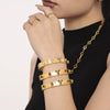 Titanium Steel Bracelet With Clover Zircon Czech Glass Flower Buckle And Gear Design 18K Gold Plated