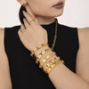 Titanium Steel Bracelet With Clover Zircon Czech Glass Flower Buckle And Gear Design 18K Gold Plated