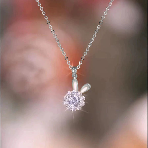 Titanium Steel Bunny Rotating Women's Cartoon Style Electroplated Chinese Zodiac Birth Year Clavicle Necklace