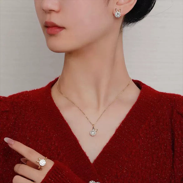 Titanium Steel Bunny Rotating Women's Cartoon Style Electroplated Chinese Zodiac Birth Year Clavicle Necklace