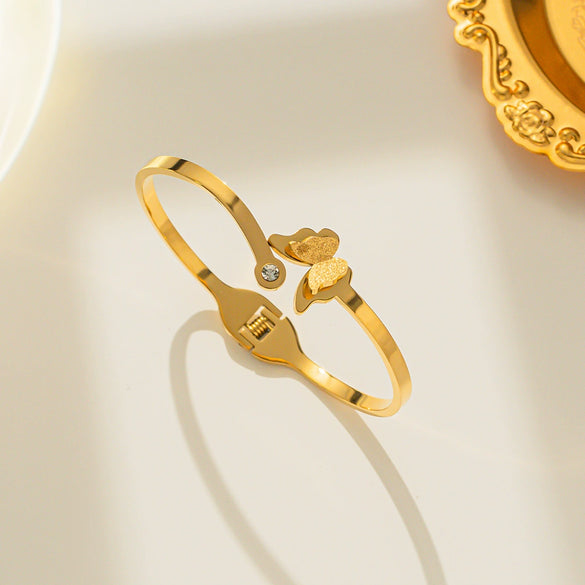 Titanium Steel Butterfly Bracelet 18K Rose Gold Plated Antiallergy Nonfading