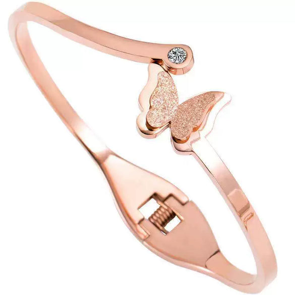 Titanium Steel Butterfly Bracelet 18K Rose Gold Plated Antiallergy Nonfading