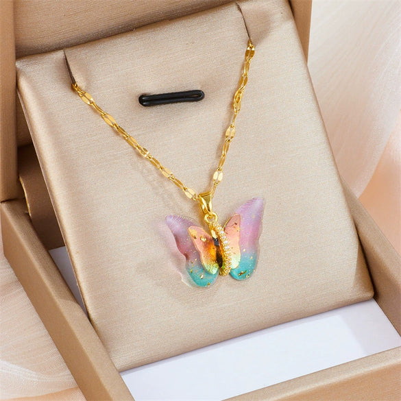 Titanium Steel Butterfly Clavicle Chain For Women With Geometric Design