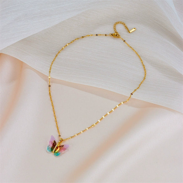 Titanium Steel Butterfly Clavicle Chain For Women With Geometric Design