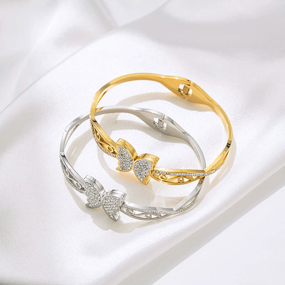 Titanium Steel Butterfly Diamond Bracelet For Women Luxury Vacuum Plated Jewelry
