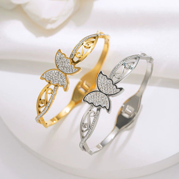 Titanium Steel Butterfly Diamond Bracelet For Women Luxury Vacuum Plated Jewelry
