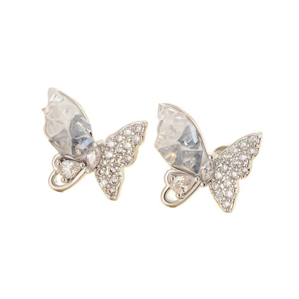 Titanium Steel Butterfly Earrings Inlaid Zircon Lovely Animal Style