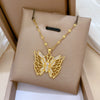 Titanium Steel Butterfly Microinlaid Real Gold Cartoon Geometric Women's Necklace