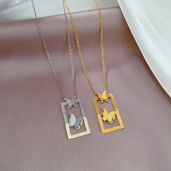Titanium Steel Butterfly Minimalist Wind Furnace Real Gold Plated Necklace With Geometric Pattern For Unisex