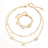 Titanium Steel Butterfly Plants Flowers Pattern Double Layer Necklace And Bracelet Jewelry For Women