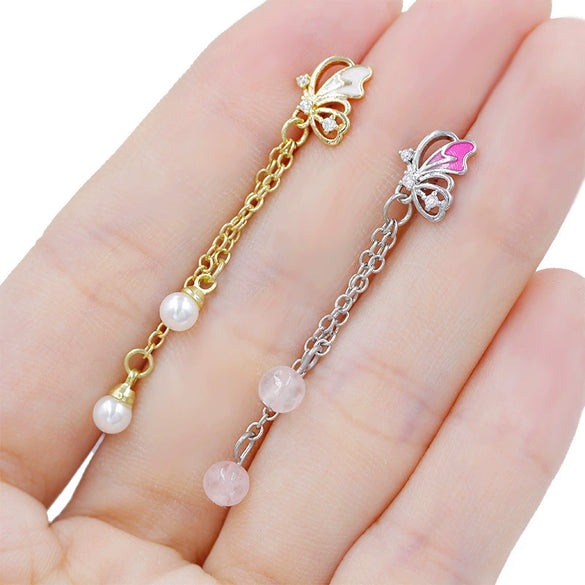 Titanium Steel Butterfly Tassel Earrings With Heart Shape Bow Tie Star Shape Electroplated Design