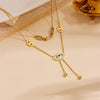 Titanium Steel Butterfly Tree Of Life Devil's Eye Double Layer Blade Tassel Necklace With Electroplating And Geometric Style For Women