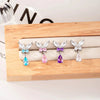 Titanium Steel Butterfly Water Drop Pendant Pierced Earrings With Micropaved Zircon For Women