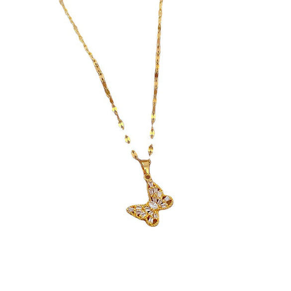 Titanium Steel Butterfly Zircon Women's Natural Geometric Design Necklace With Diamond Treatment