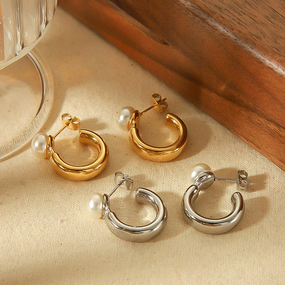 Titanium Steel C And U Shaped Geometric Earrings With Electroplating Highend Sense Jewelry For Women