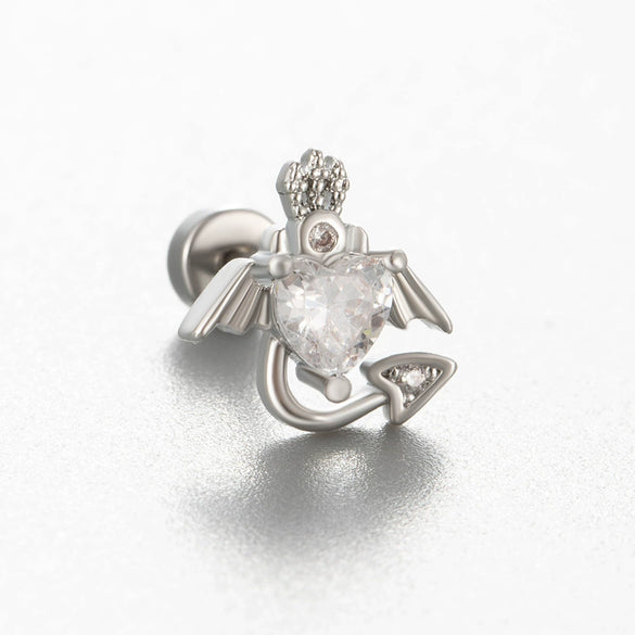 Titanium Steel Cartilage Ear Nail With Cute Bear Love Zircon Inlaid For Women
