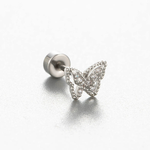 Titanium Steel Cartilage Ear Nail With Cute Bear Love Zircon Inlaid For Women