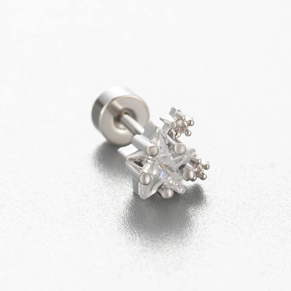 Titanium Steel Cartilage Ear Nail With Cute Bear Love Zircon Inlaid For Women