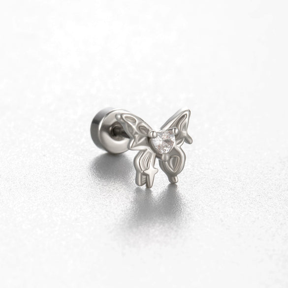 Titanium Steel Cartilage Earrings With Zircon Butterfly Spider Style