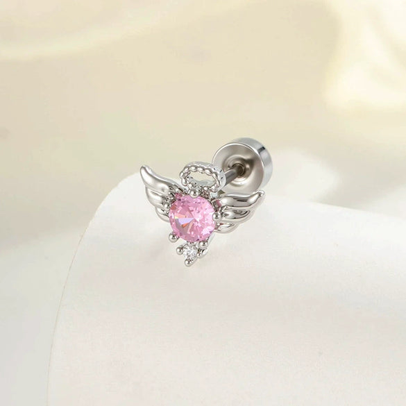 Titanium Steel Cartilage Piercing Jewelry With Angel Wings Design Set With Zircon For Women