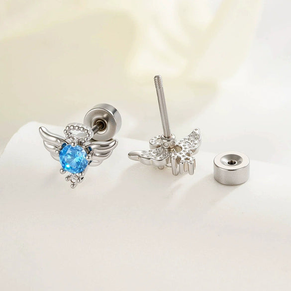 Titanium Steel Cartilage Piercing Jewelry With Angel Wings Design Set With Zircon For Women