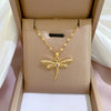 Titanium Steel Cartoon Geometric Dragonfly Microinlaid Real Gold Necklace For Women