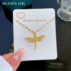 Titanium Steel Cartoon Geometric Dragonfly Microinlaid Real Gold Necklace For Women