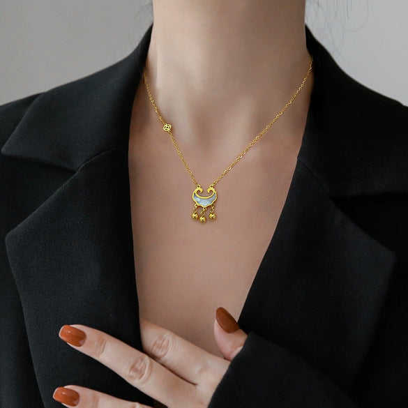 Titanium Steel Cartoon Geometric Electroplated Women's Coin Long Life Lock Fritillary Furnace Real Gold Necklace