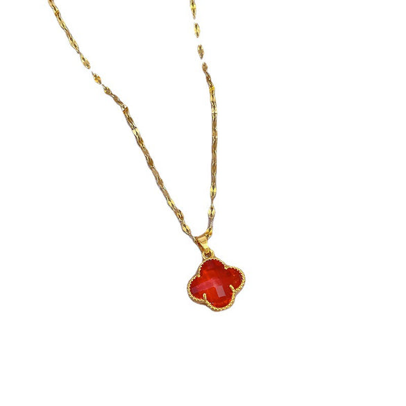 Titanium Steel Cartoon Geometric Light Luxury Microinlaid Real Gold Flower Minimalist Women's Necklace