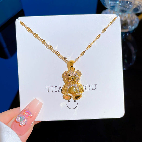 Titanium Steel Cartoon Geometric Microinlaid Real Gold Diamond Necklace For Women