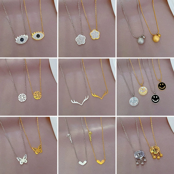Titanium Steel Cartoon Plant Flowers Geometric Style Electroplated Cold Necklace For Women