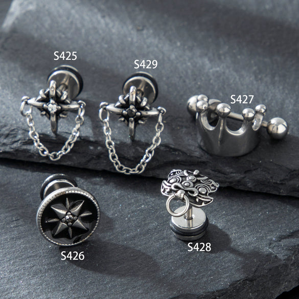 Titanium Steel Casting Crown Chain Polishing Unisex Fashionable Distinctive Earrings