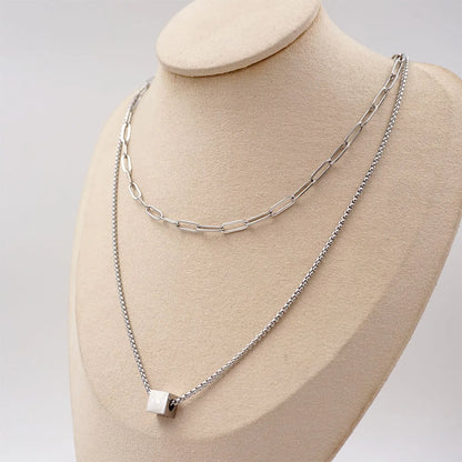 Titanium Steel Casual Classic Style Geometric Double Layer Necklaces