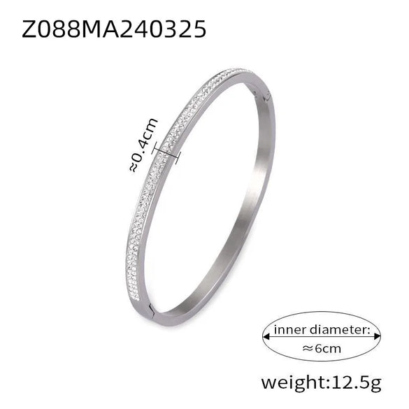 Casual Retro Simple Style Round Roman Numeral Titanium Steel 18K Gold Plated Rhinestones Bangle In Bulk